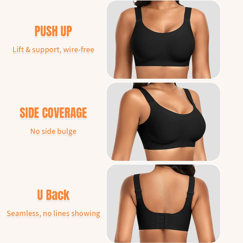 Werena Wireless Bras for Women Push up Seamless Bras Full Coverage Comfortable Everyday Bra with Medium Support Breathable Strip